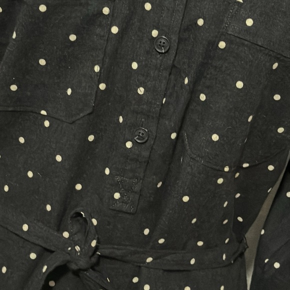 Eddie Bauer Shirt Dress-Cotton-Sz 8-Gray/White Polka Dot-PopOver-Tie Waist-EUC - Picture 4 of 16